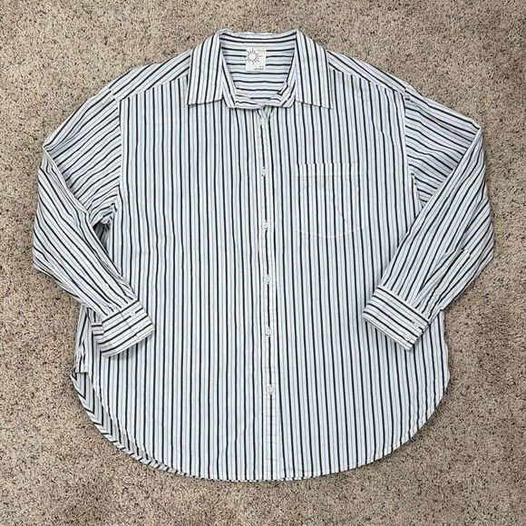 Offline by Aerie Oversized Striped Button Down Shirt Women’s Large 100% Cotton - Picture 2 of 6